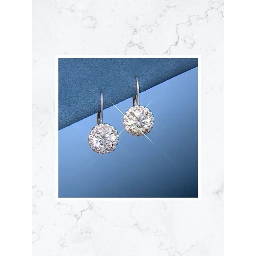 Diamonique Sterling Silver Halo Diamond CZ Lever Back Earrings NIB